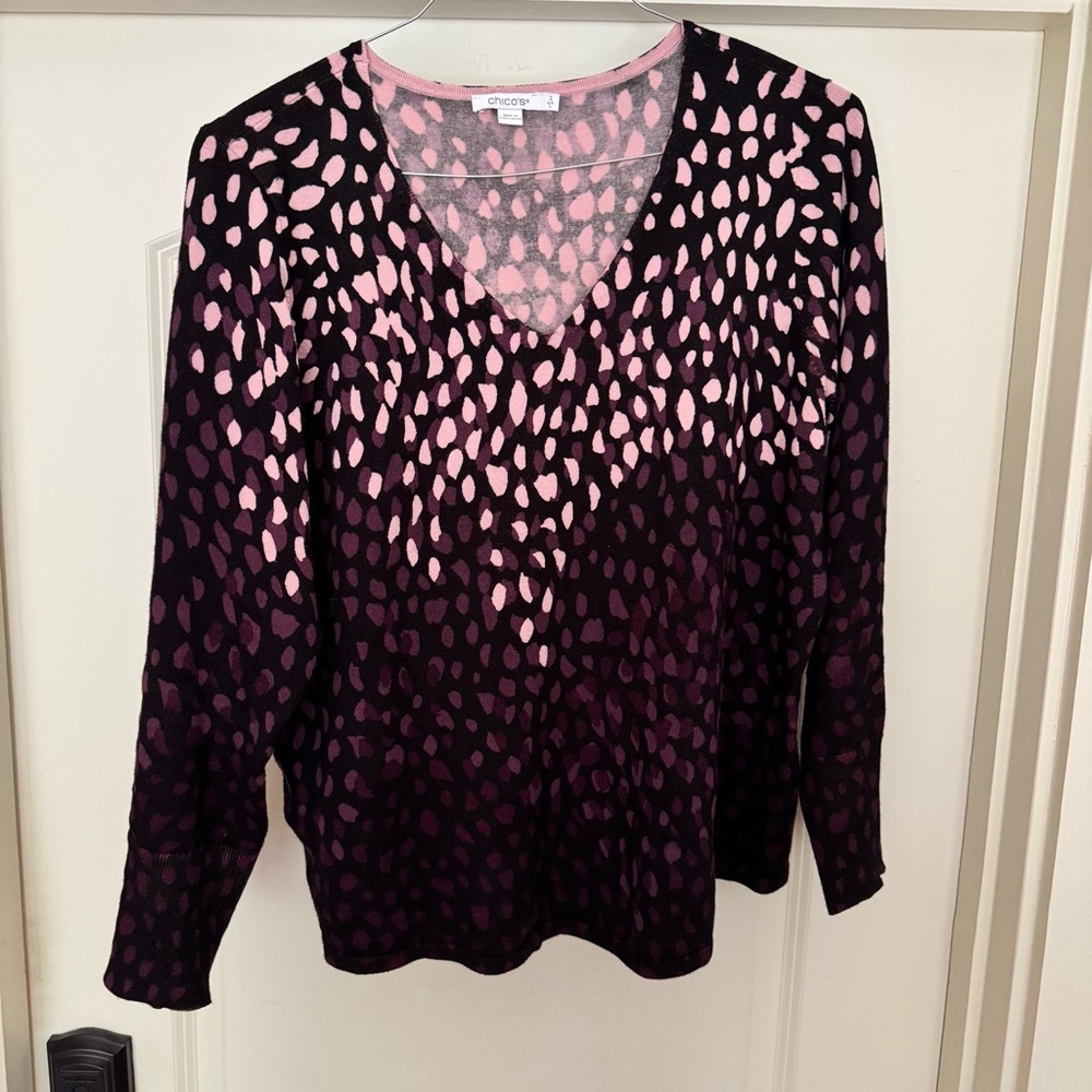 Chico's Ella V-Neck Sweater - Pink/Purple/Dark Navy